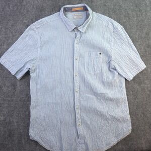 Tommy Bahama Jeans Shirt Large Blue Striped Seersucker Short Sleeve Button Up